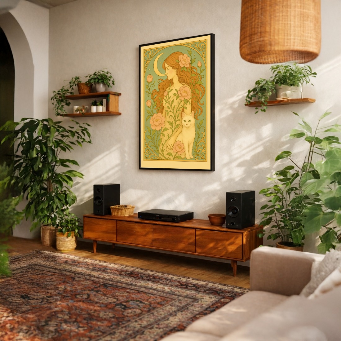 Quadro Canvas Místico Floral Feminino Lua