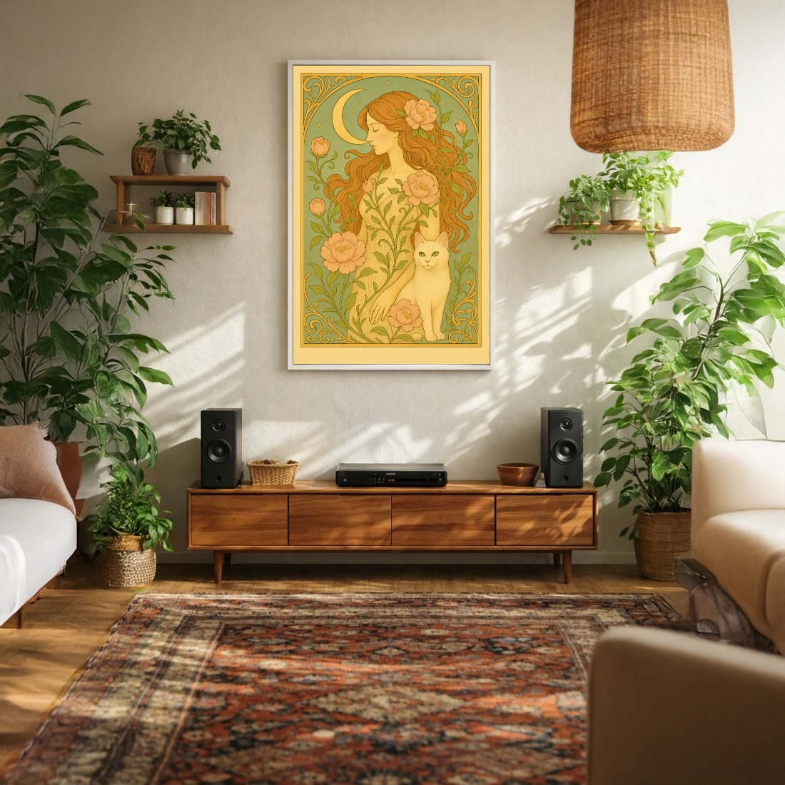 Quadro Canvas Místico Floral Feminino Lua
