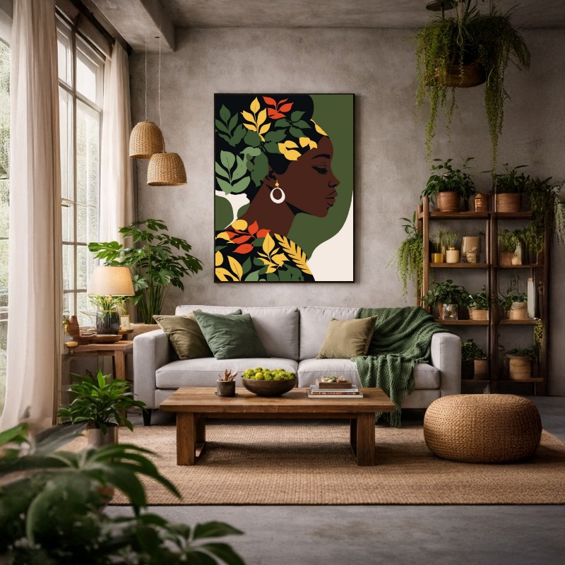 Quadro Canvas Mulher Africana Estampa Verde