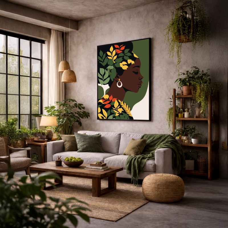 Quadro Canvas Mulher Africana Estampa Verde