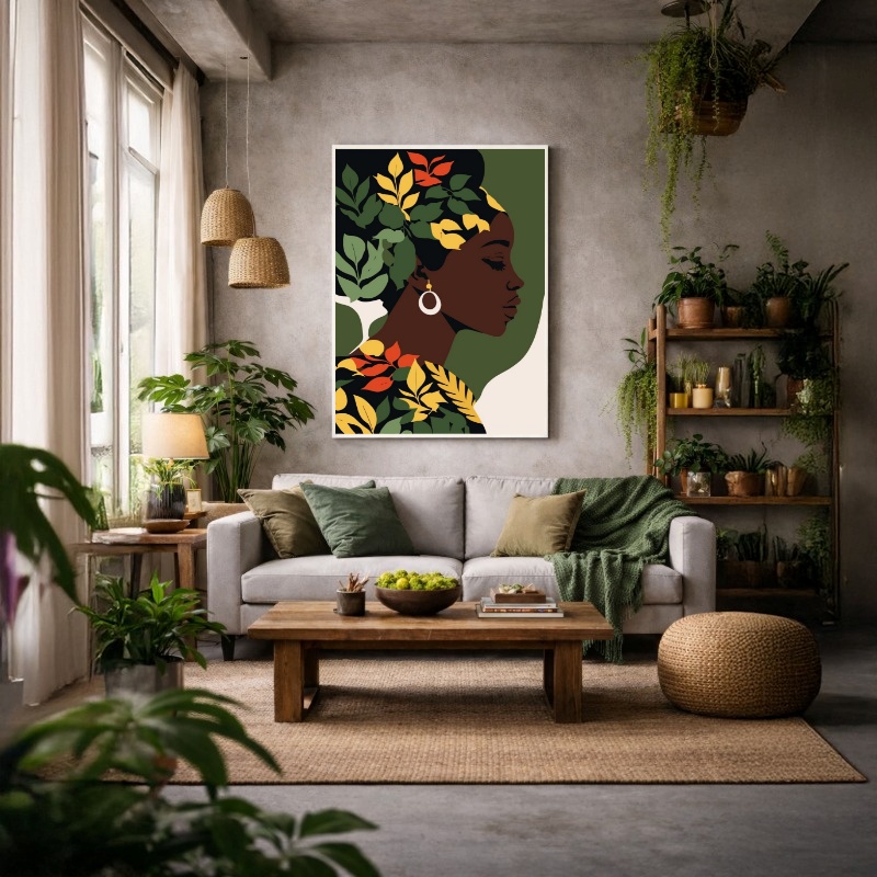 Quadro Canvas Mulher Africana Estampa Verde