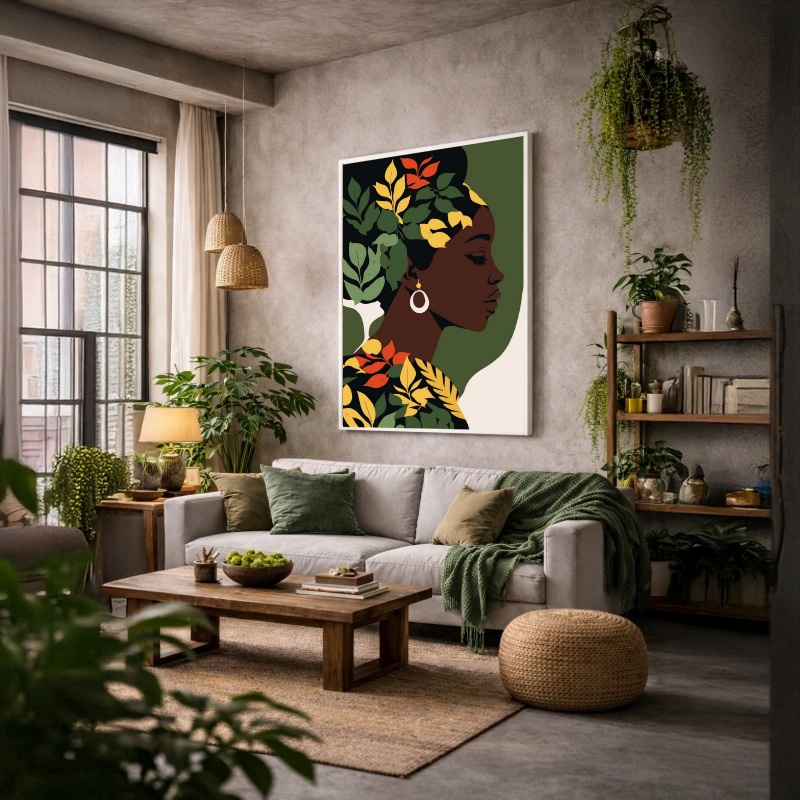 Quadro Canvas Mulher Africana Estampa Verde