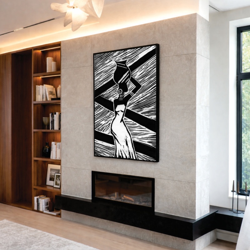 Quadro Canvas Mulher Africana Preto e Branco Geométrico