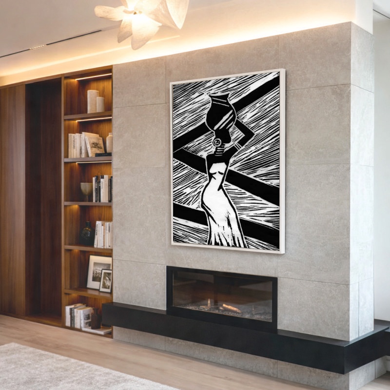 Quadro Canvas Mulher Africana Preto e Branco Geométrico