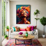 Quadro Canvas Mulher Afro Colorido Alegre
