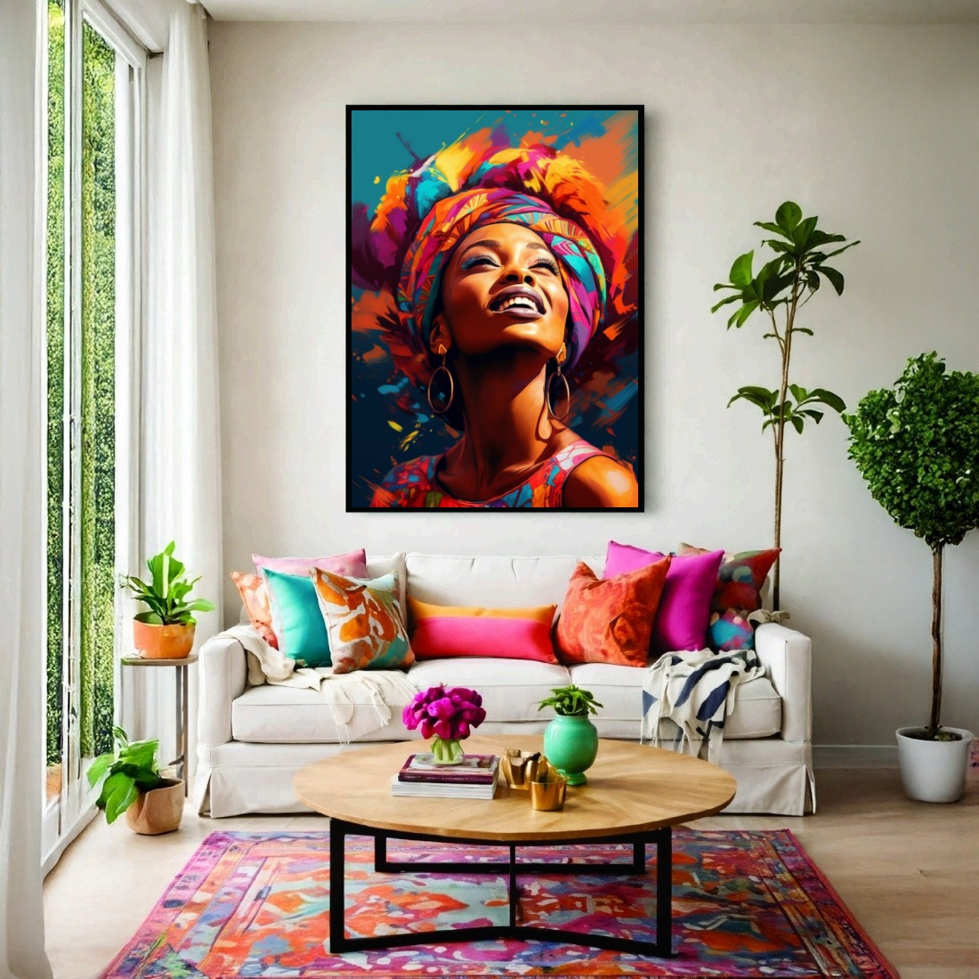 Quadro Canvas Mulher Afro Colorido Alegre