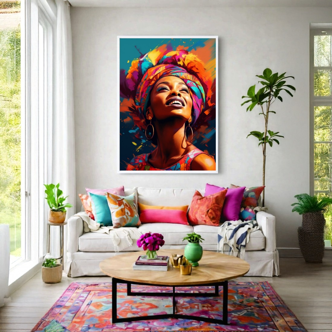 Quadro Canvas Mulher Afro Colorido Alegre