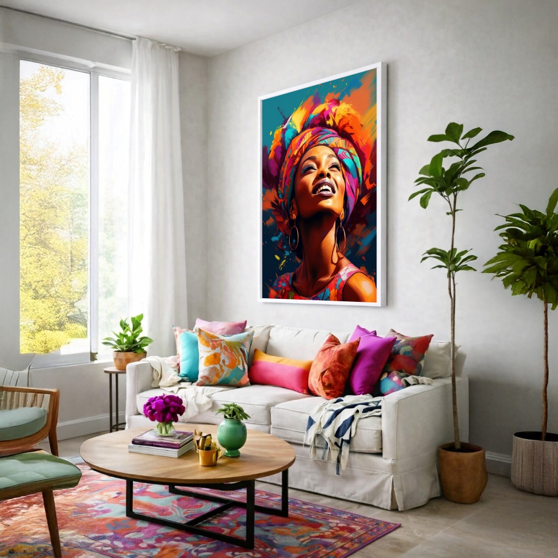 Quadro Canvas Mulher Afro Colorido Alegre