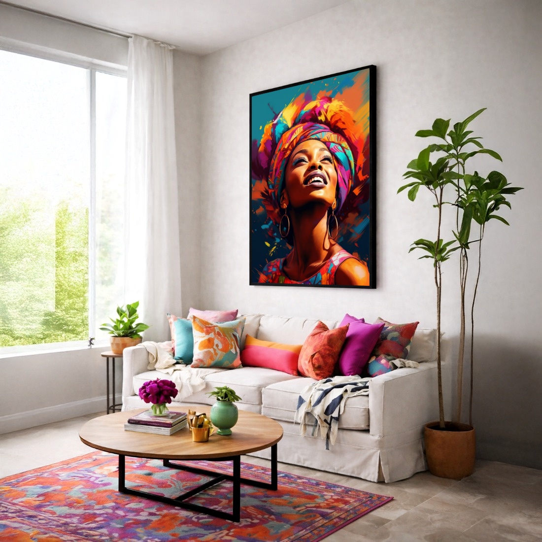Quadro Canvas Mulher Afro Colorido Alegre