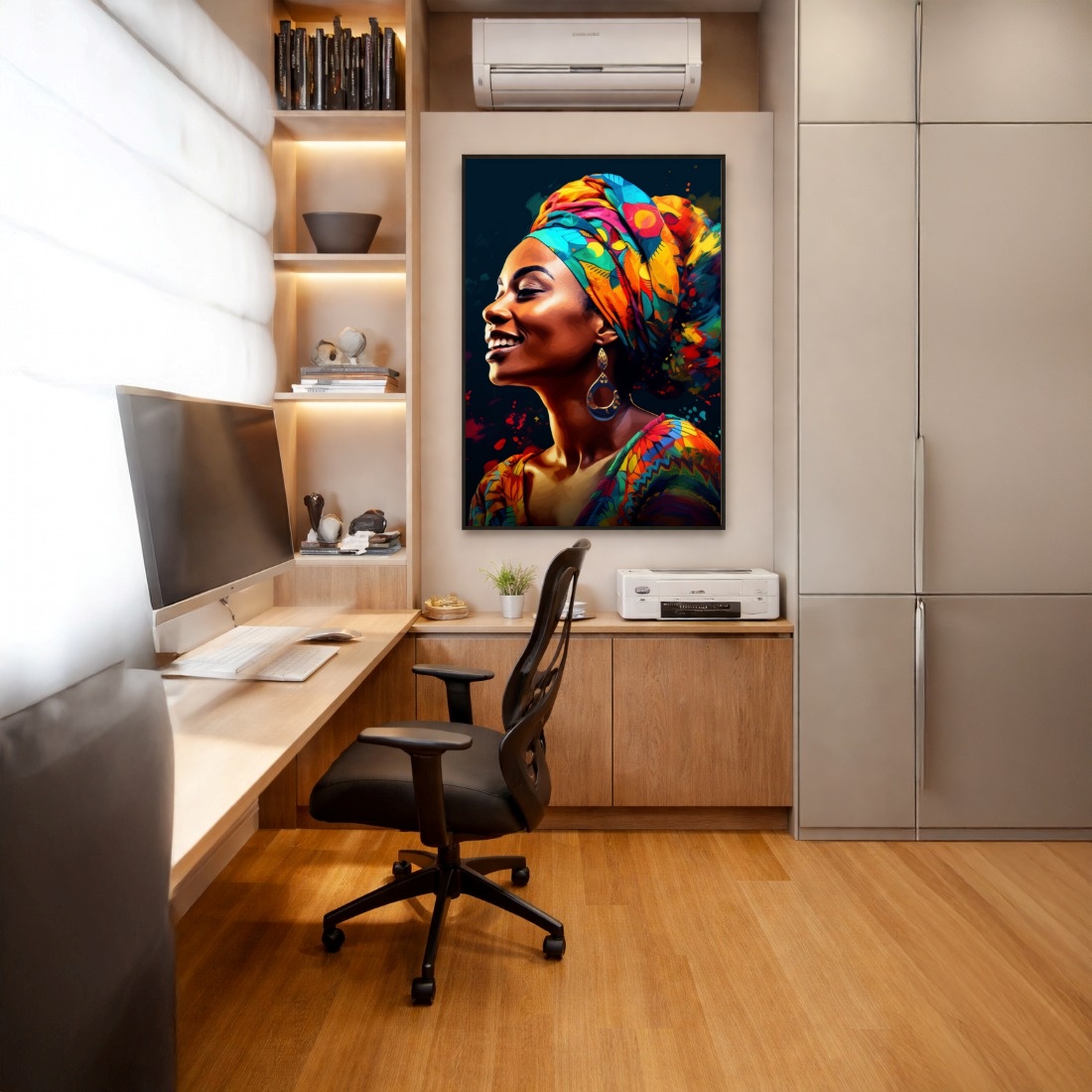Quadro Canvas Mulher Afro Sorriso Colorido