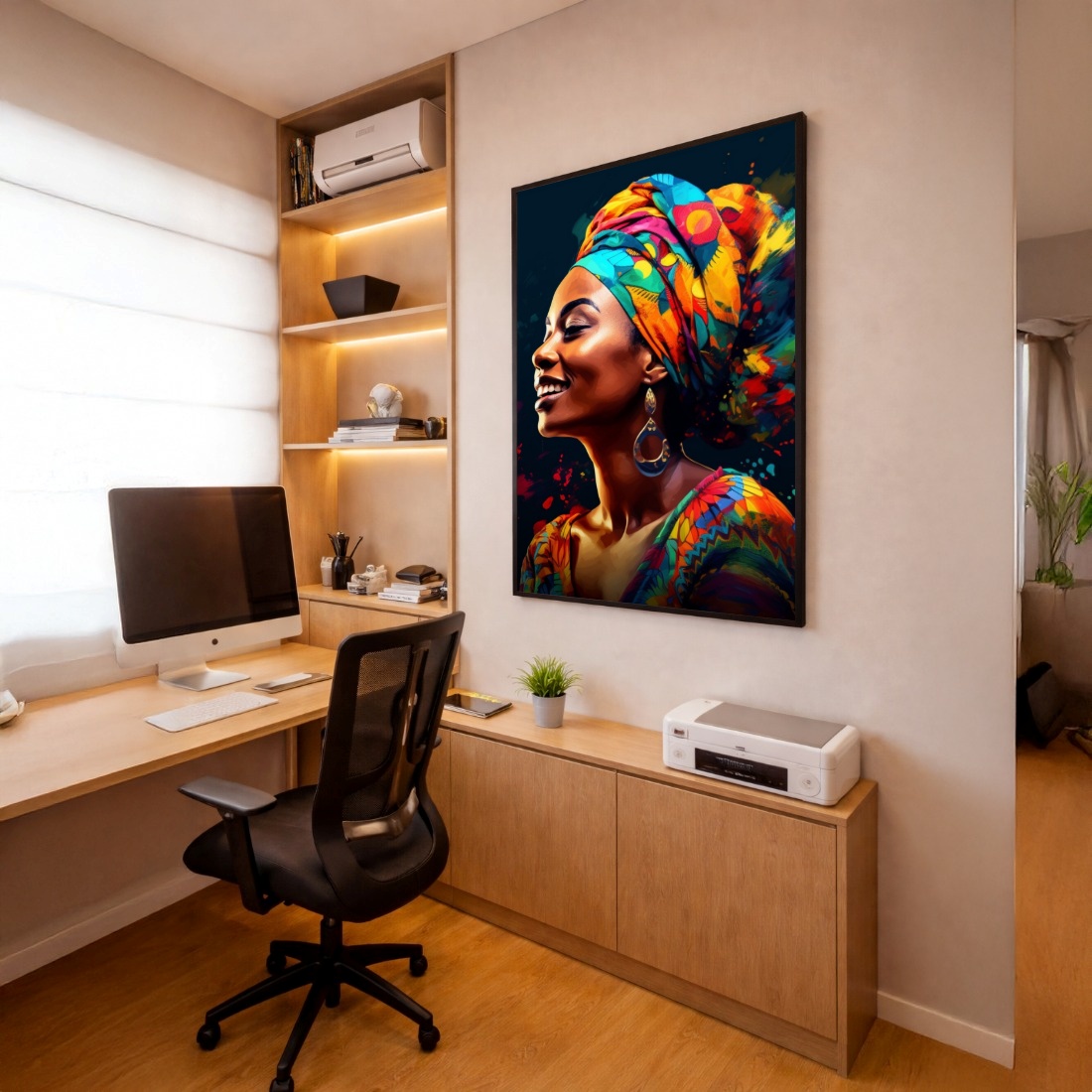 Quadro Canvas Mulher Afro Sorriso Colorido