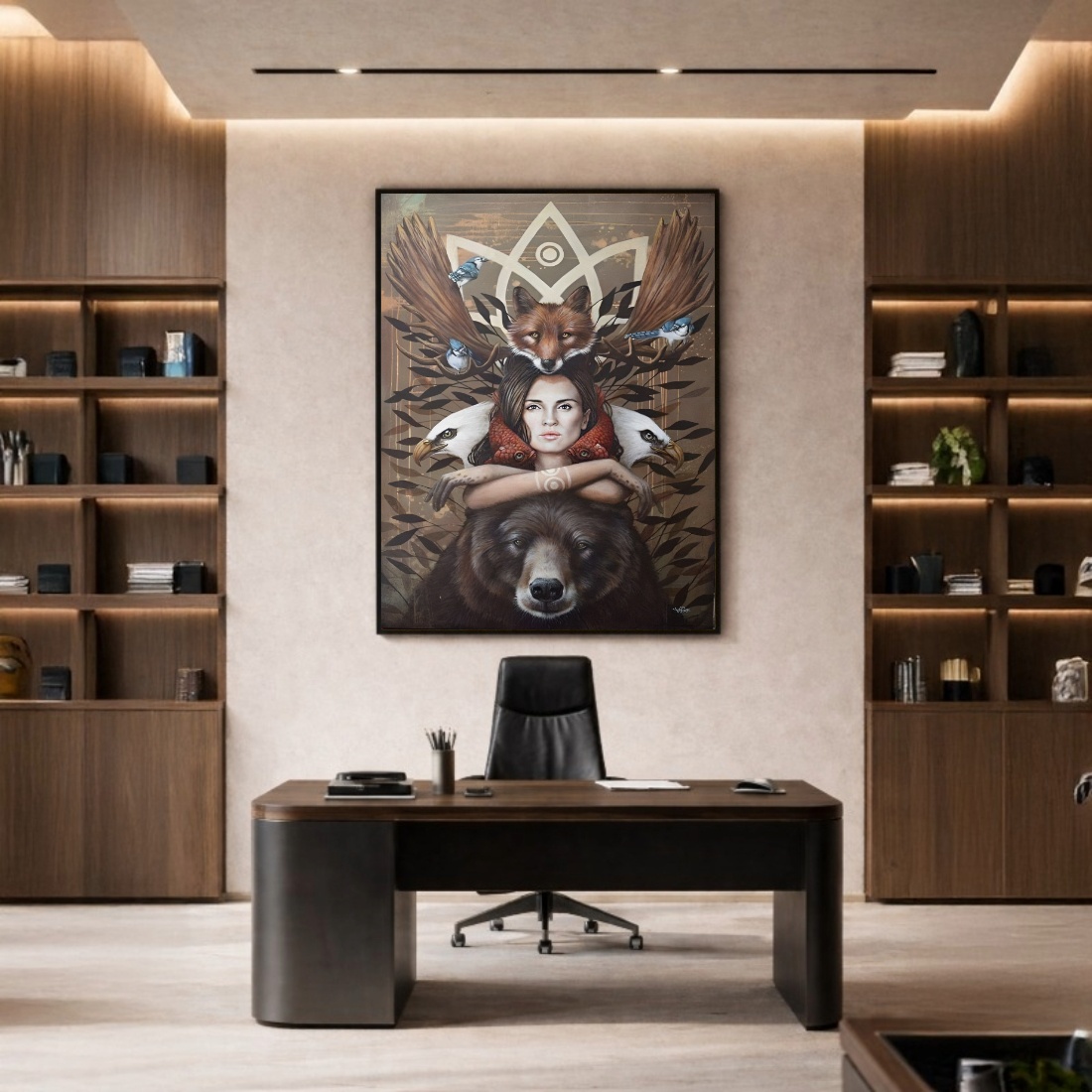 Quadro Canvas Mulher Animais Místico