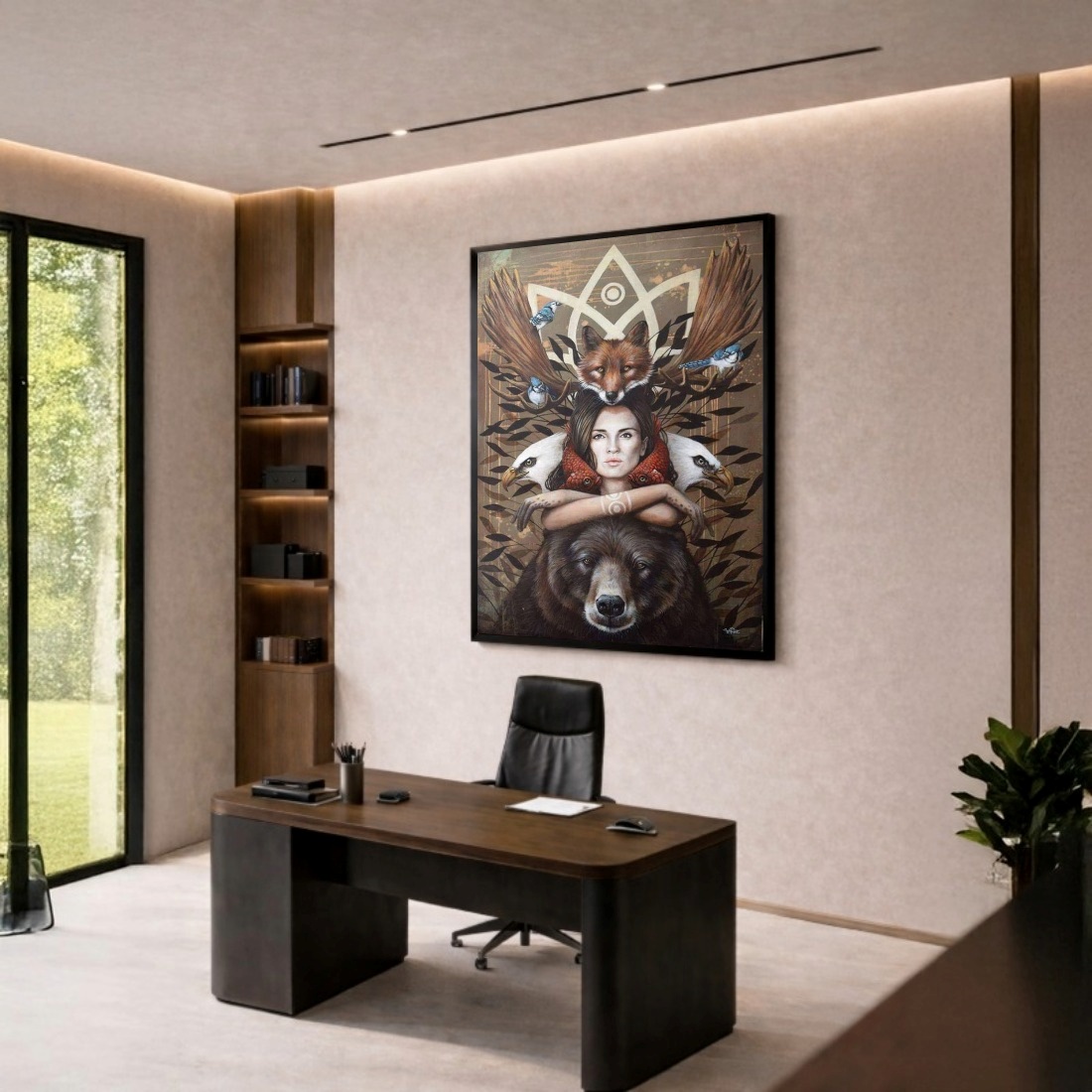 Quadro Canvas Mulher Animais Místico