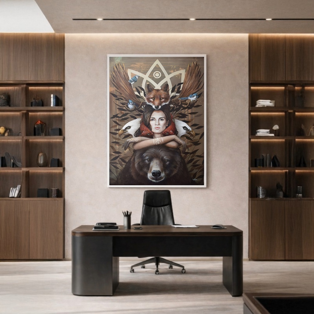 Quadro Canvas Mulher Animais Místico