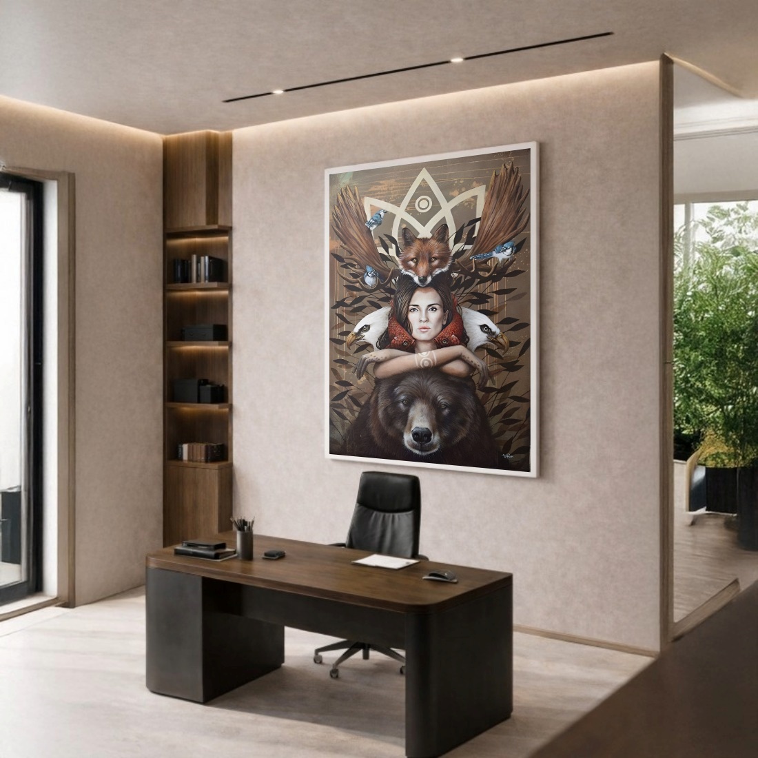 Quadro Canvas Mulher Animais Místico