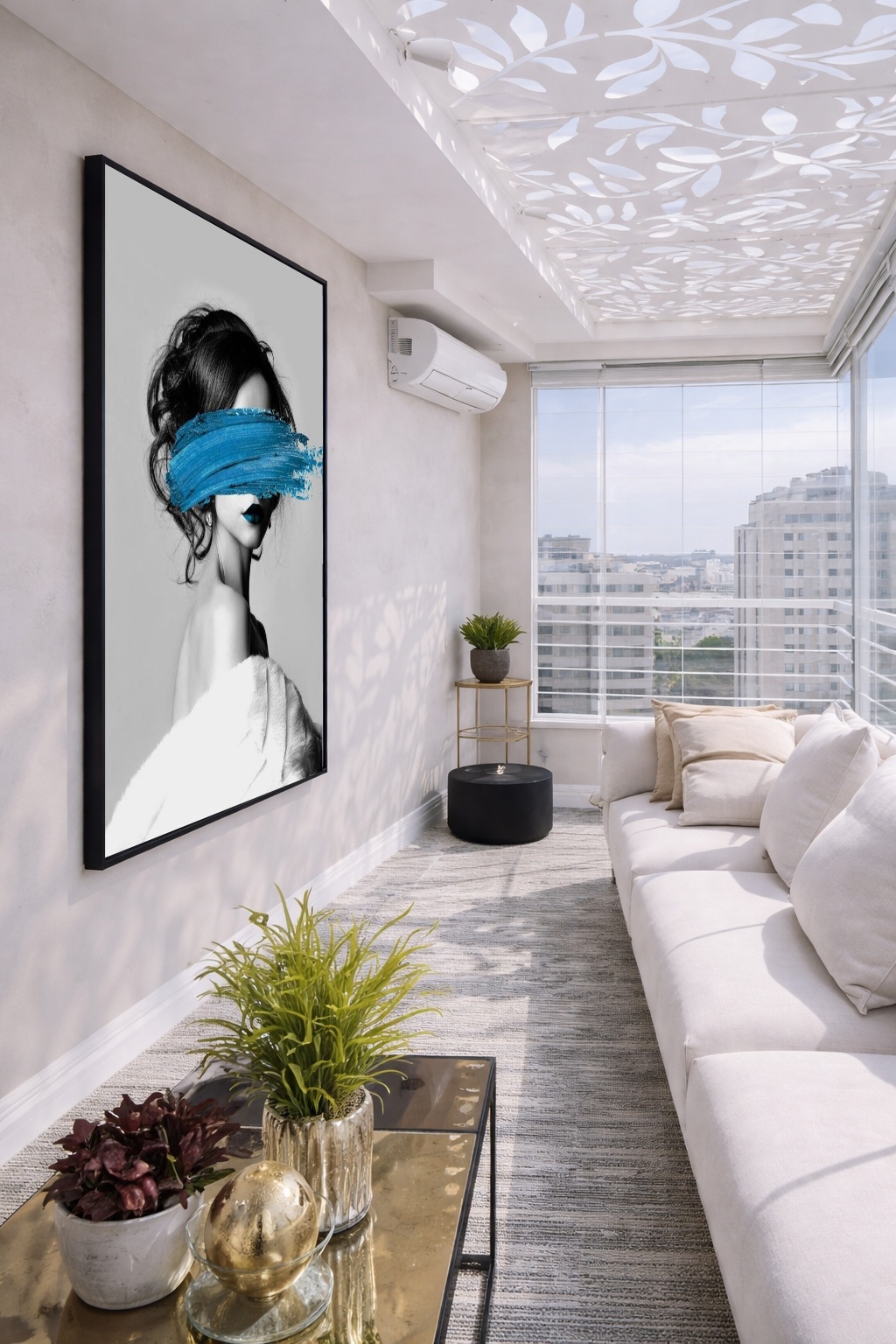 Quadro Canvas Mulher Azul Abstrato Pincelada