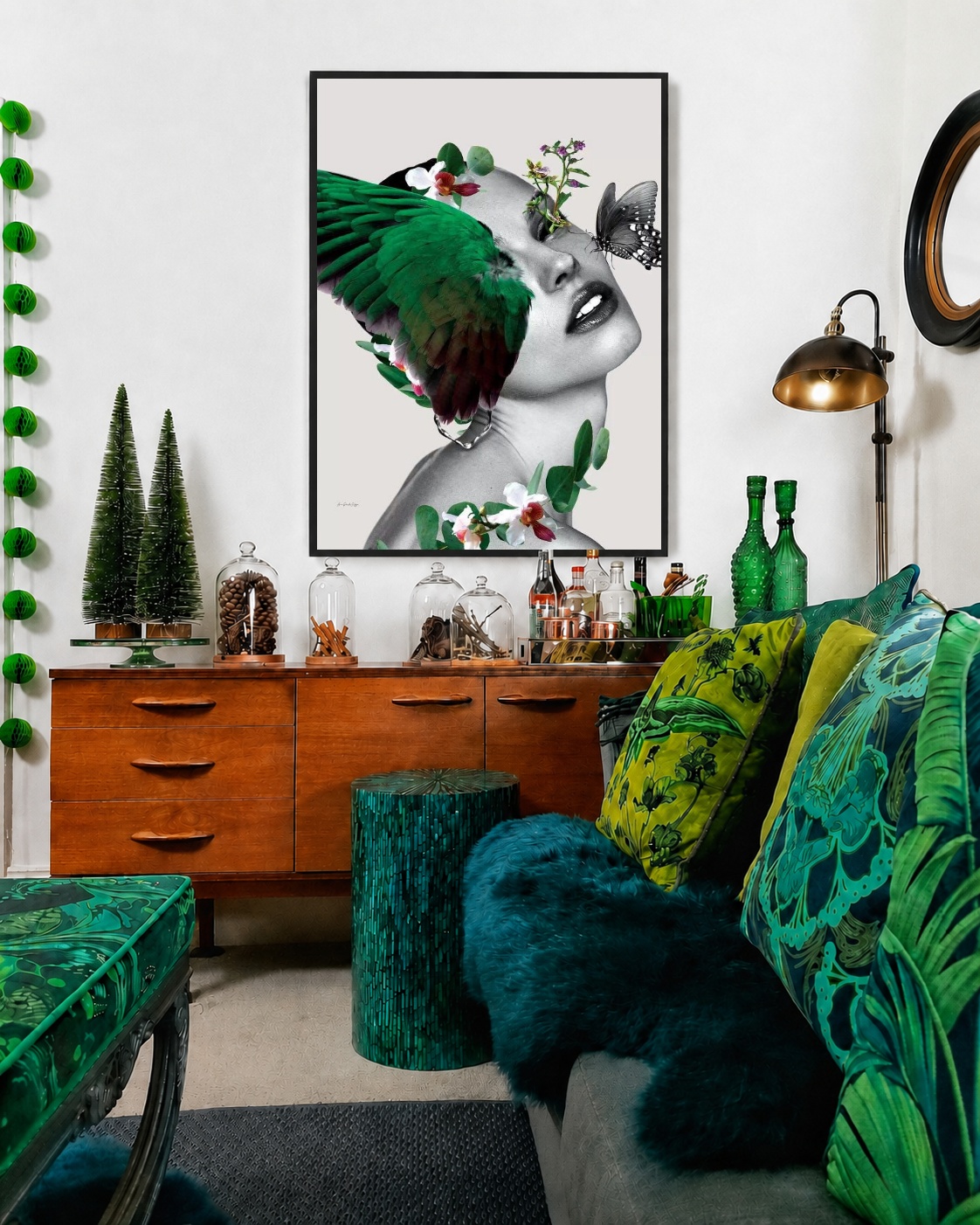 Quadro Canvas Mulher Borboleta Asas Verde