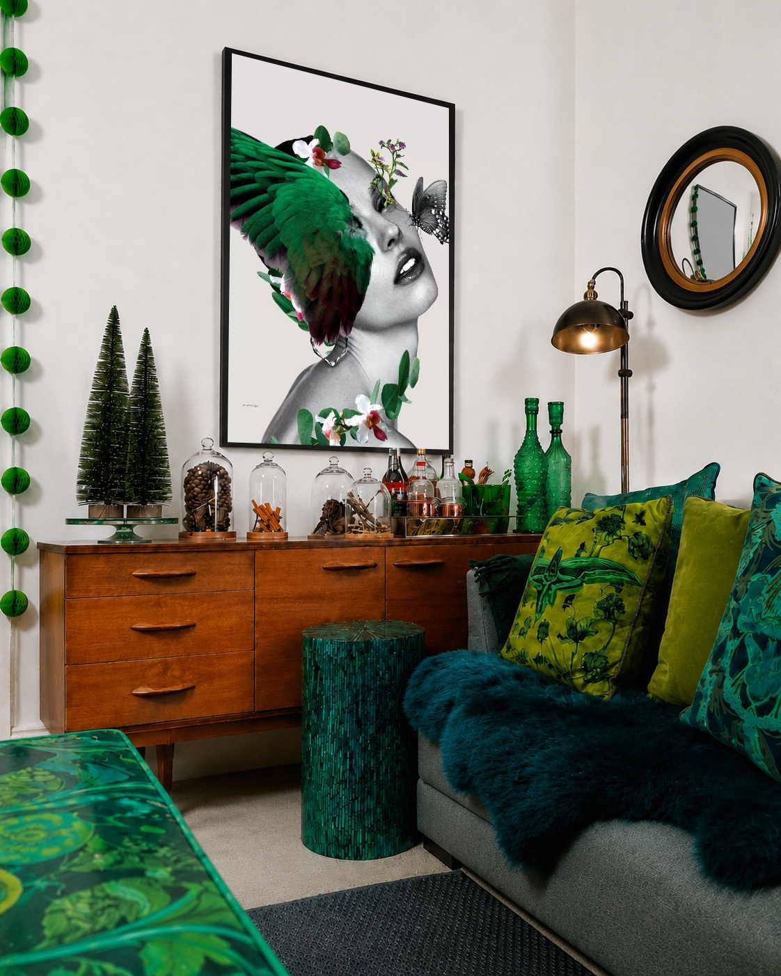 Quadro Canvas Mulher Borboleta Asas Verde