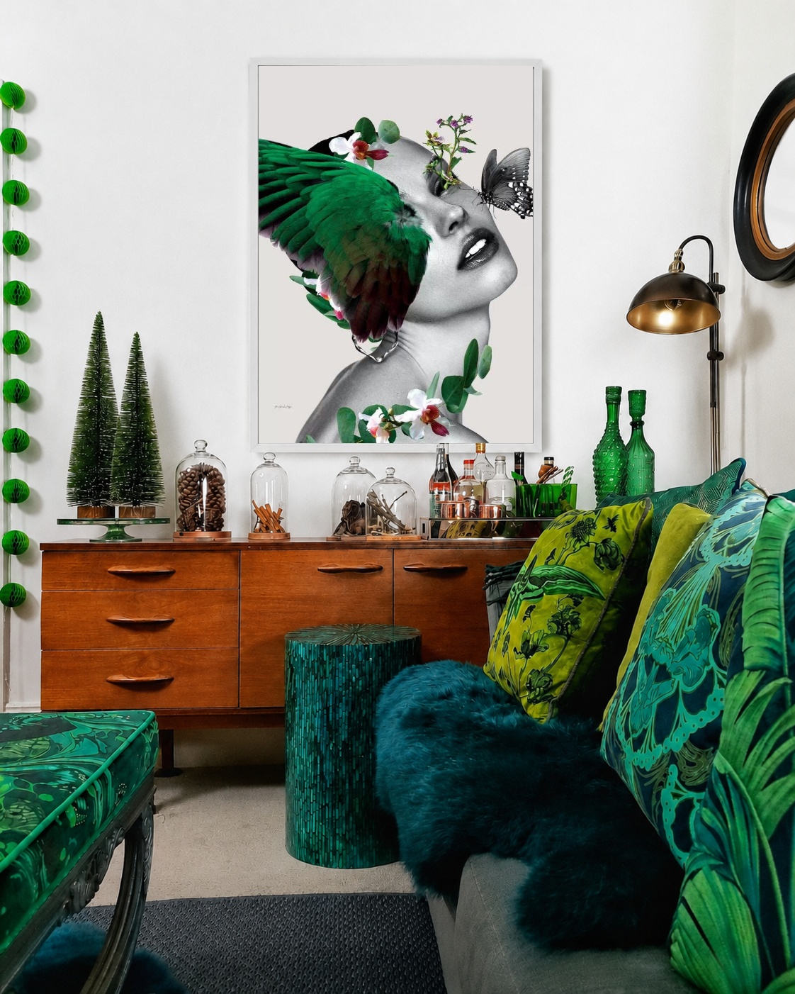 Quadro Canvas Mulher Borboleta Asas Verde