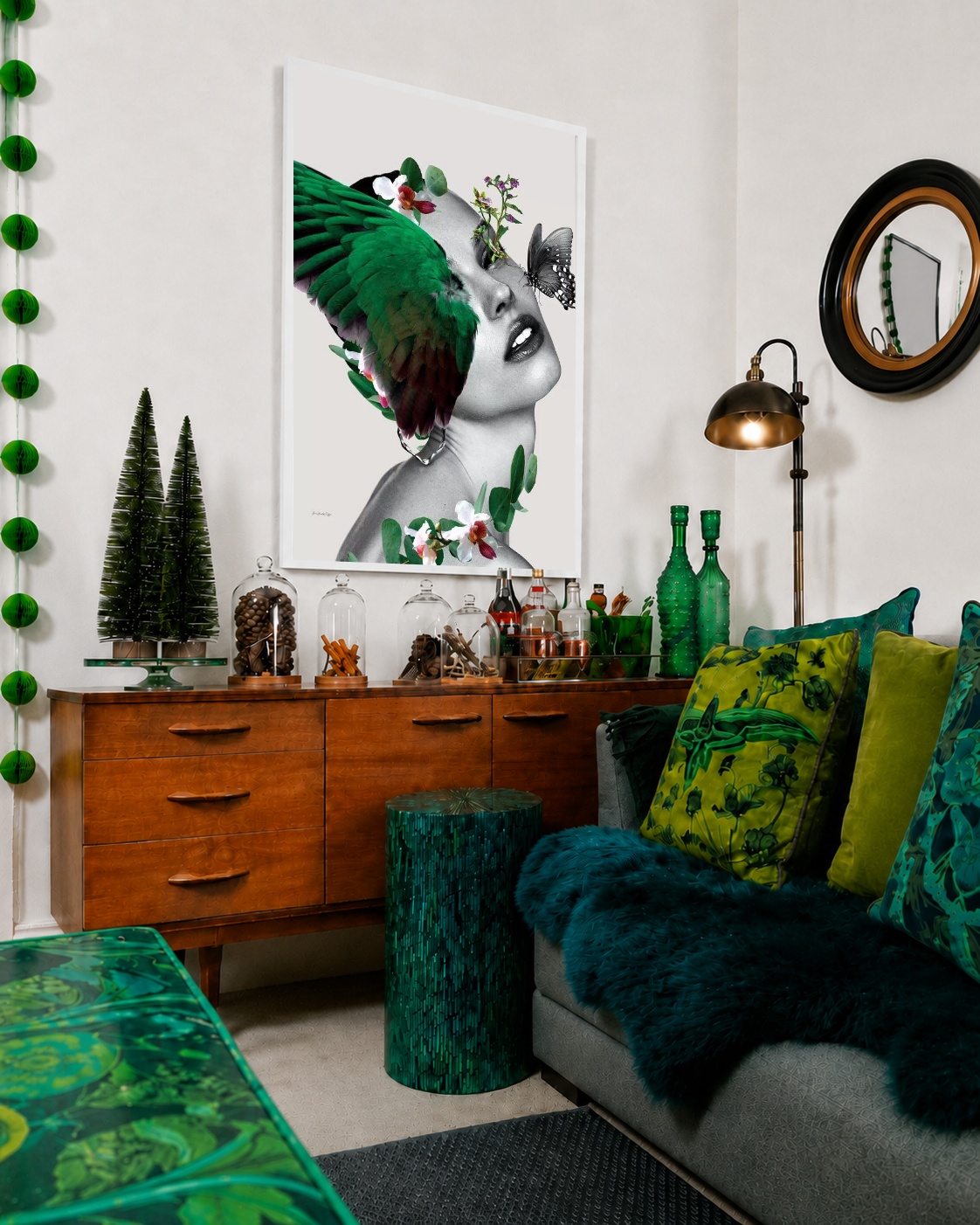 Quadro Canvas Mulher Borboleta Asas Verde