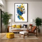 Quadro Canvas Mulher Borboletas Amarelo e Azul