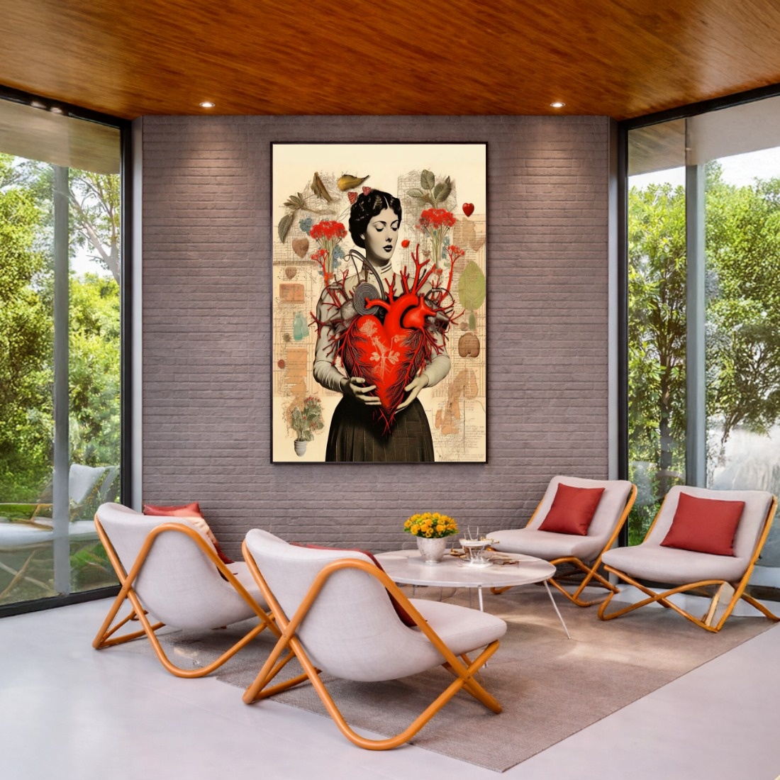 Quadro Canvas Mulher Coração Ramificado Colagens
