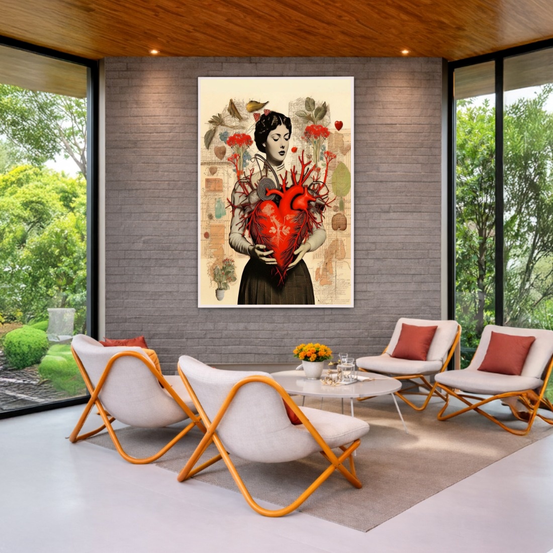 Quadro Canvas Mulher Coração Ramificado Colagens