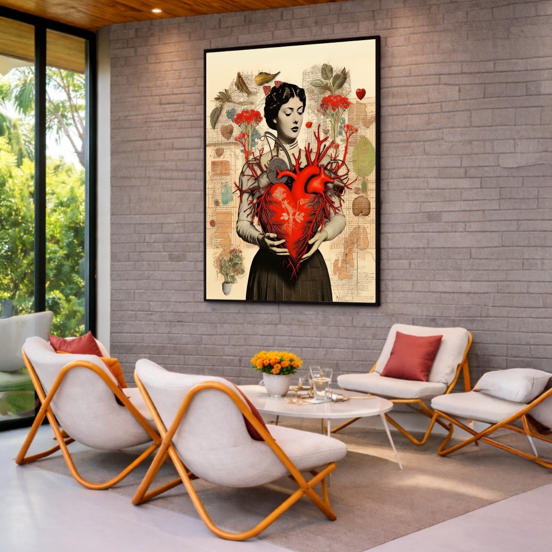 Quadro Canvas Mulher Coração Ramificado Colagens