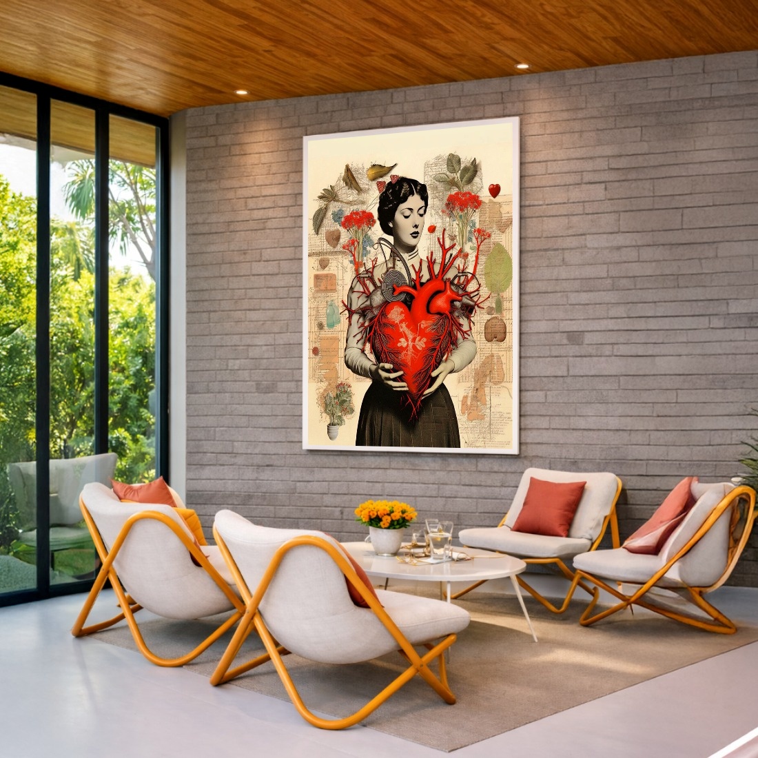 Quadro Canvas Mulher Coração Ramificado Colagens