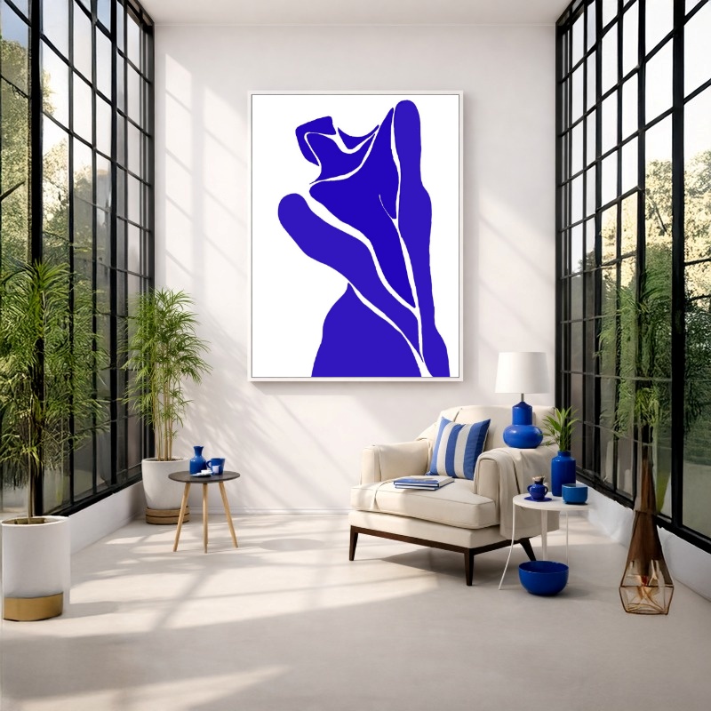 Quadro Canvas Mulher Corpo Azul Desenho