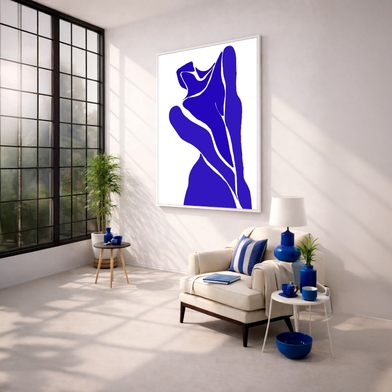 Quadro Canvas Mulher Corpo Azul Desenho