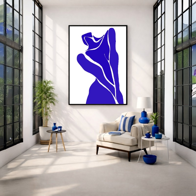 Quadro Canvas Mulher Corpo Azul Desenho