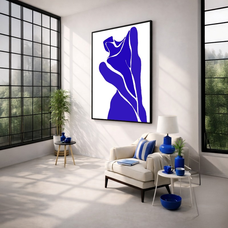 Quadro Canvas Mulher Corpo Azul Desenho