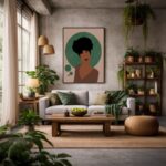 Quadro Canvas Mulher Desenho Círculo Verde