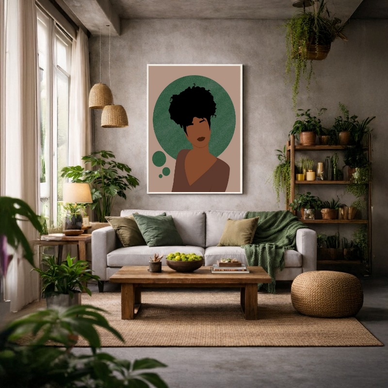 Quadro Canvas Mulher Desenho Círculo Verde