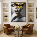 Quadro Canvas Mulher Dourado Glamour Borboleta