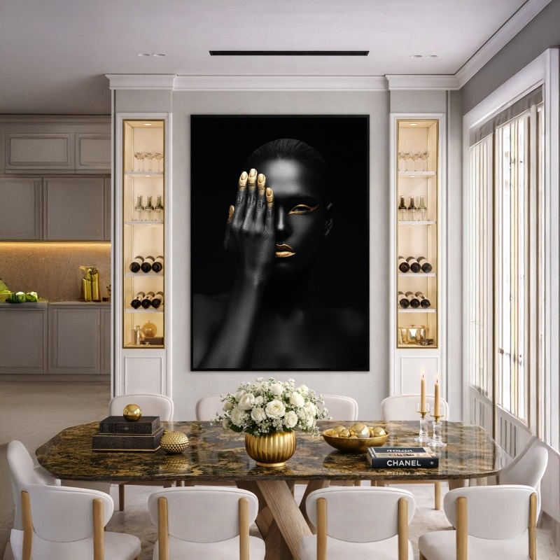 Quadro Canvas Mulher Dourado com Preto