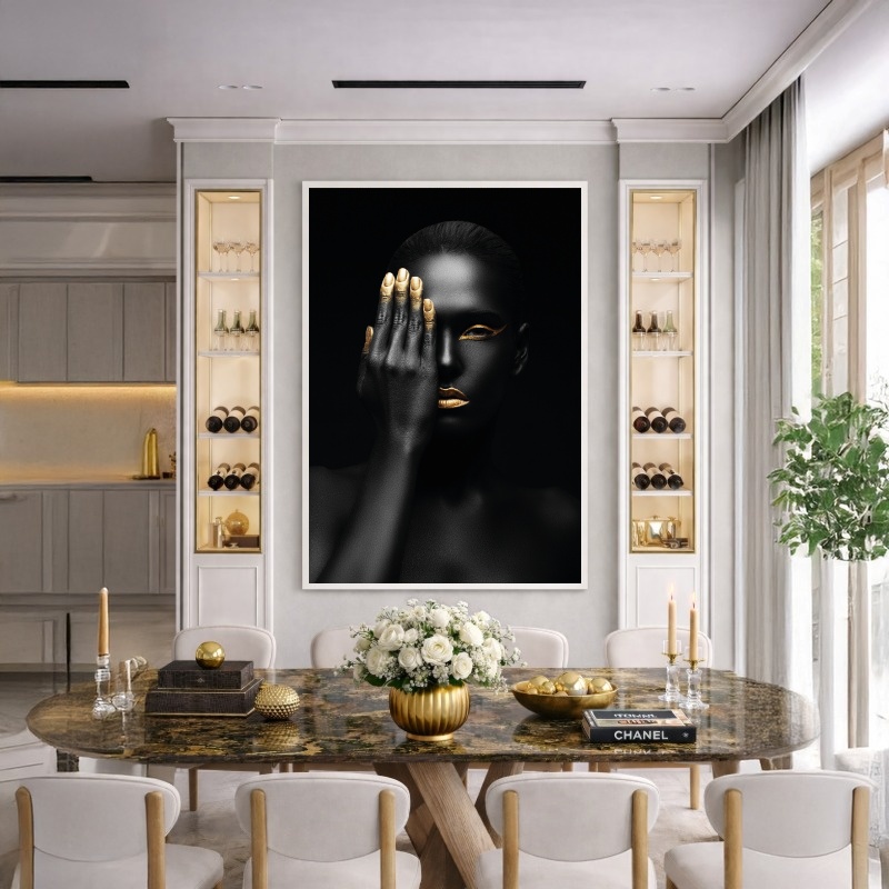 Quadro Canvas Mulher Dourado com Preto