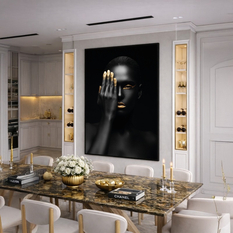 Quadro Canvas Mulher Dourado com Preto