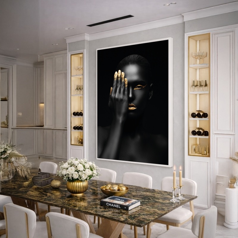 Quadro Canvas Mulher Dourado com Preto