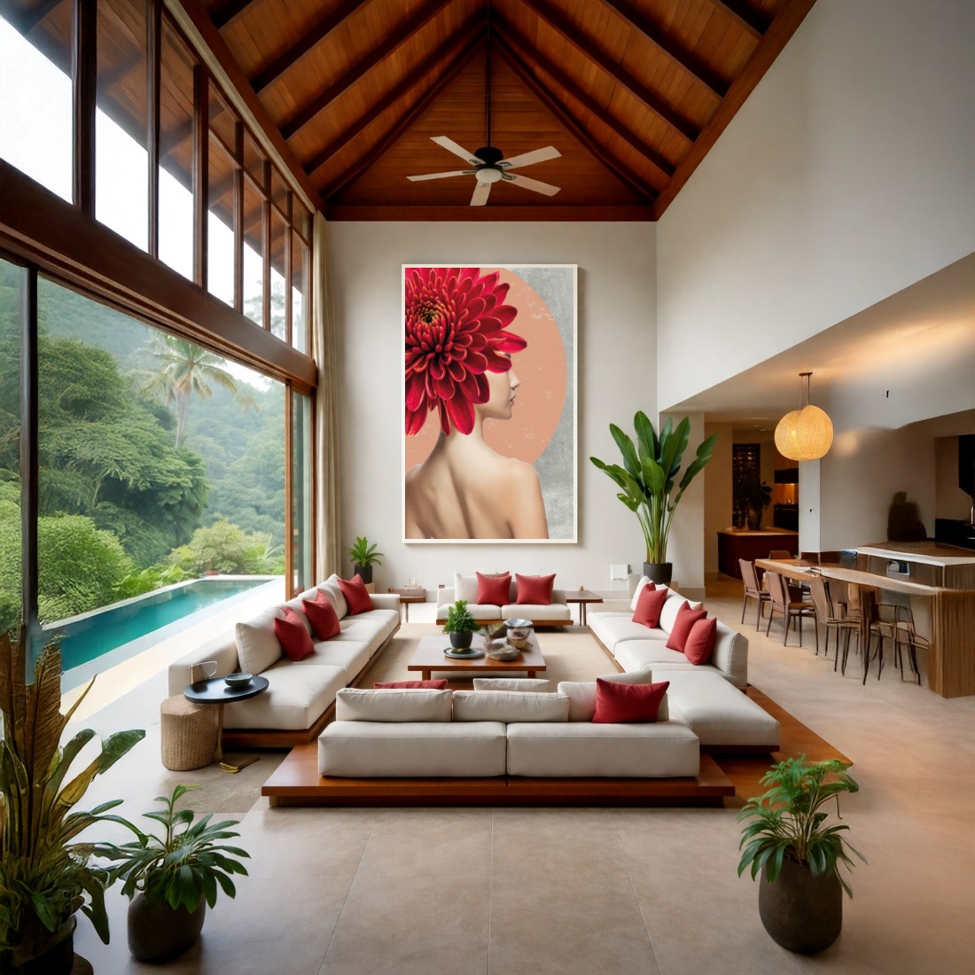 Quadro Canvas Mulher Flor Vermelha Feminilidade