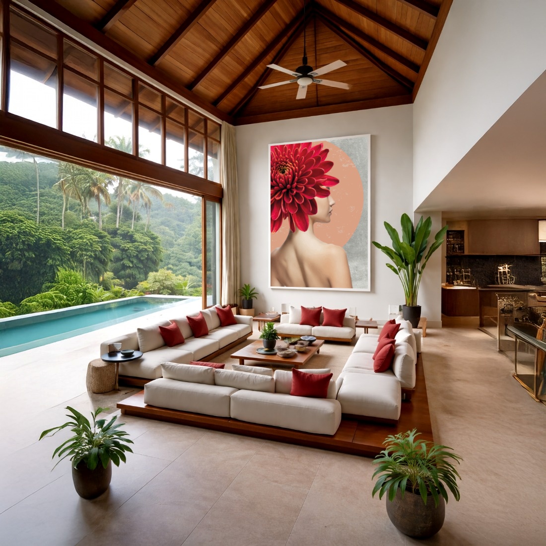 Quadro Canvas Mulher Flor Vermelha Feminilidade