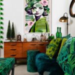 Quadro Canvas Mulher Floral Verde Jornal