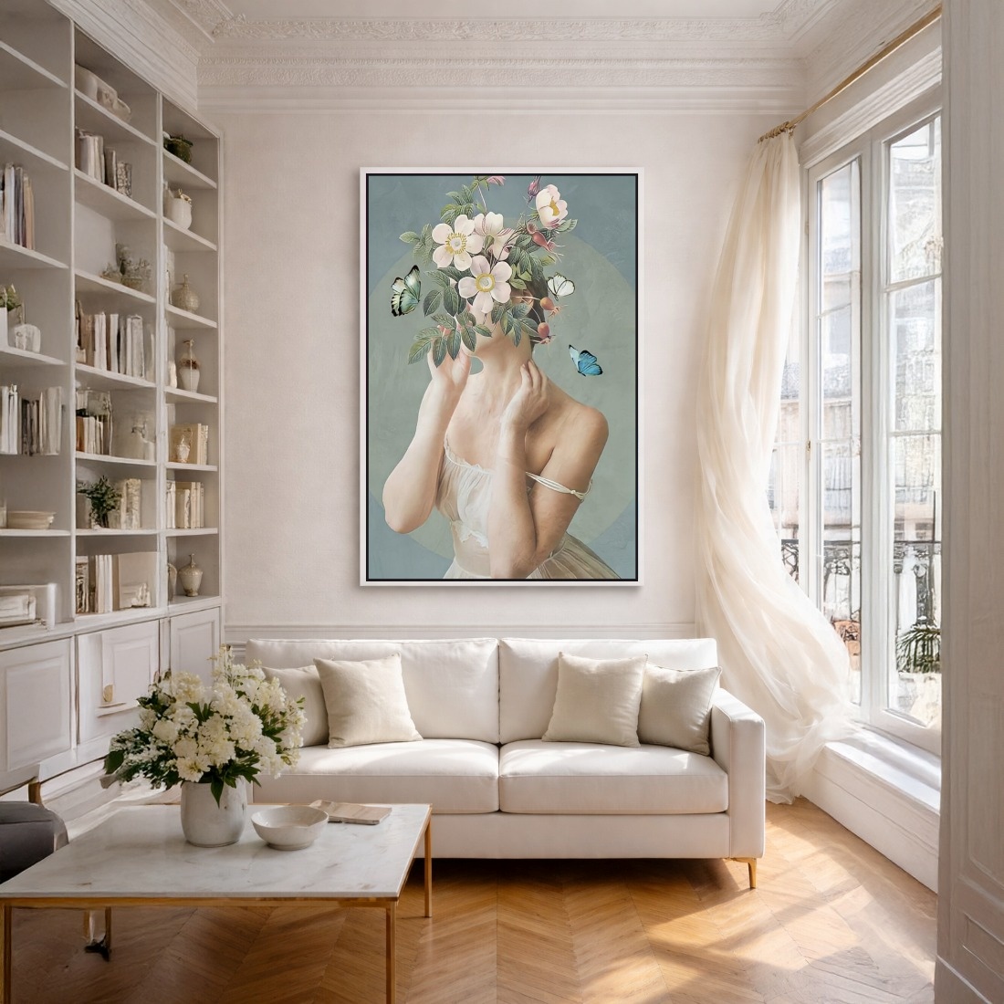 Quadro Canvas Mulher Flores Antigo