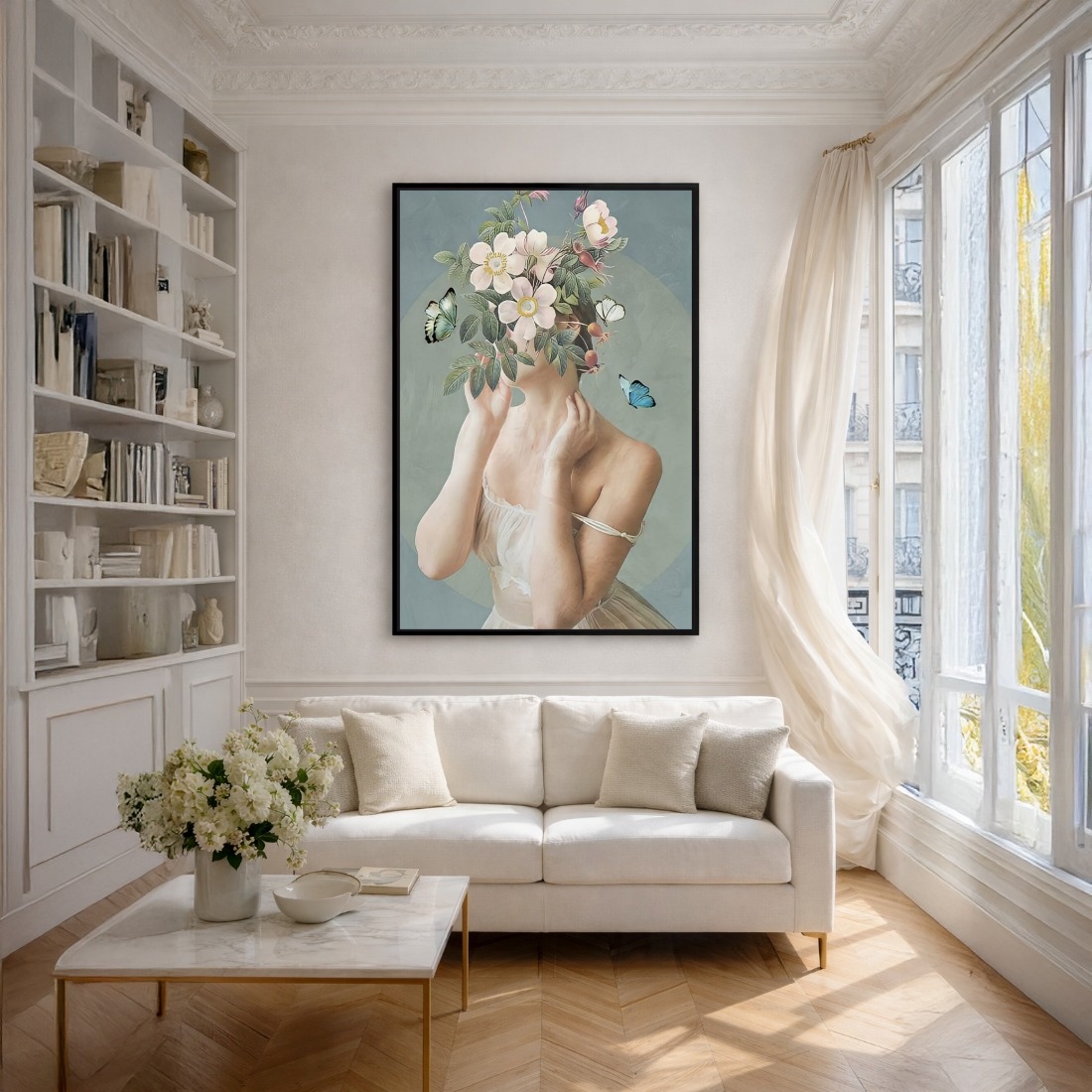 Quadro Canvas Mulher Flores Antigo