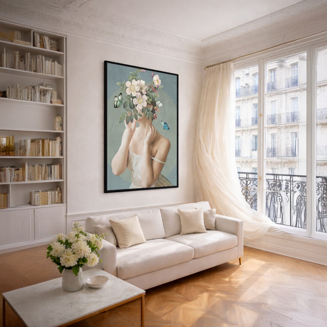 Quadro Canvas Mulher Flores Antigo