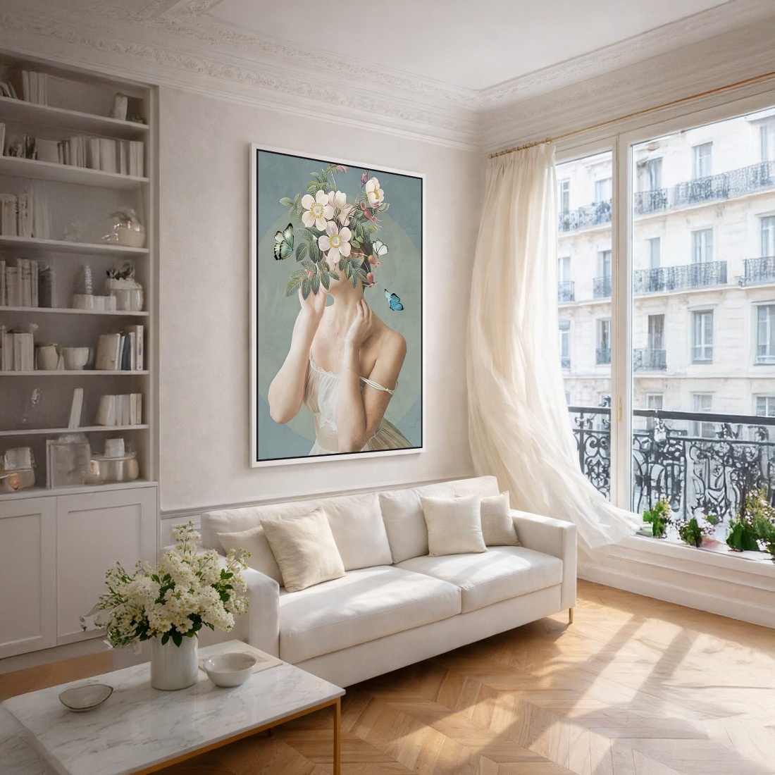 Quadro Canvas Mulher Flores Antigo
