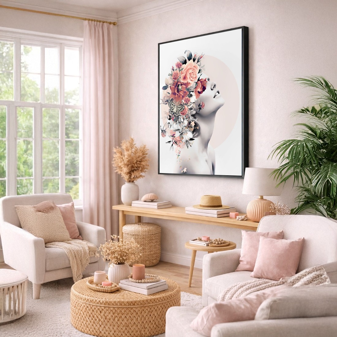 Quadro Canvas Mulher Flores na Cabeça