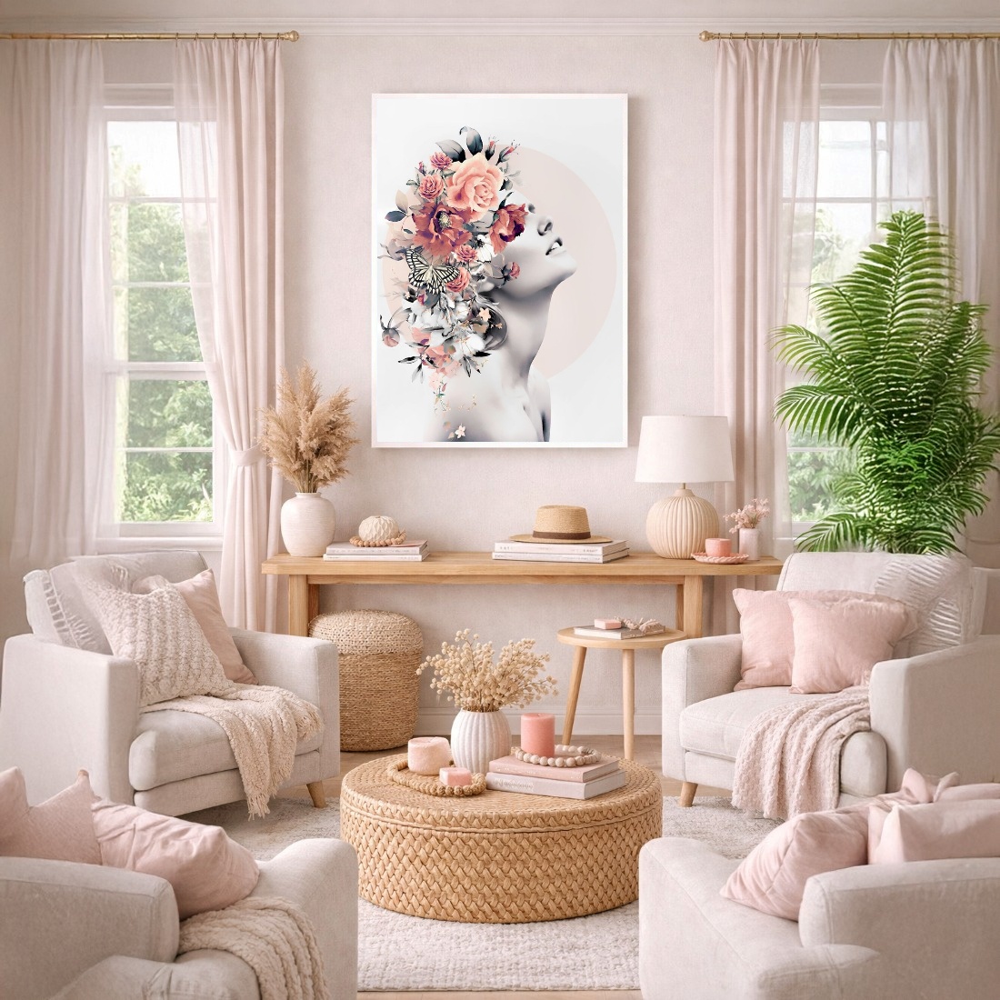 Quadro Canvas Mulher Flores na Cabeça