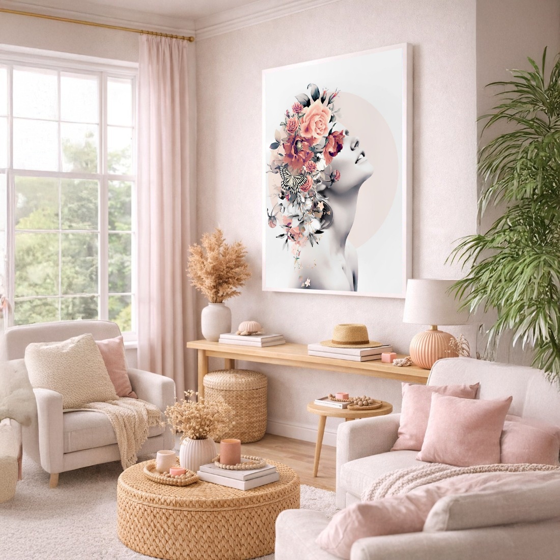 Quadro Canvas Mulher Flores na Cabeça